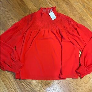 Karlie Vibrant Red Smocked Blouse